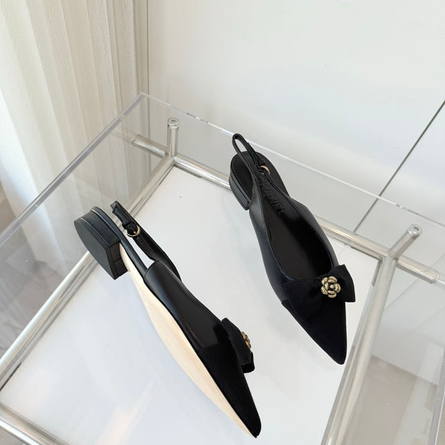 SLINGBACKS 18 MM IN BLACK CALFSKIN MIX CANVAS