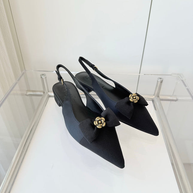 SLINGBACKS 18 MM IN BLACK CALFSKIN MIX CANVAS