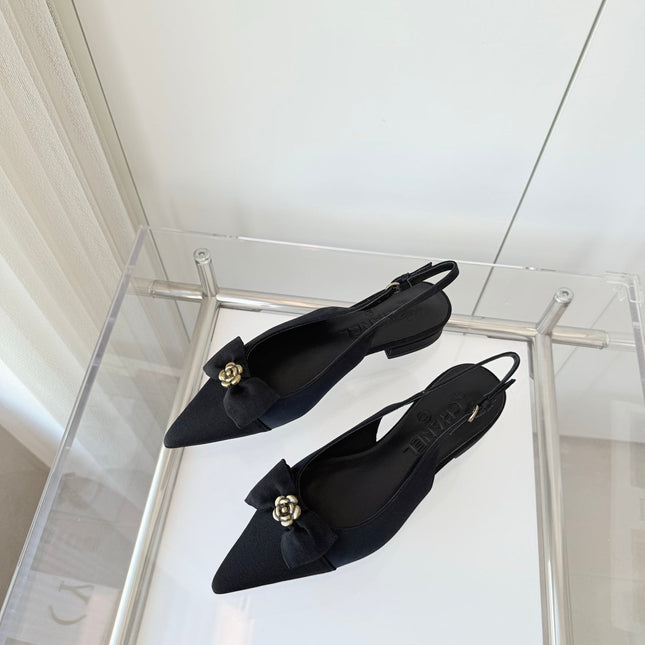 SLINGBACKS 18 MM IN BLACK CALFSKIN MIX CANVAS