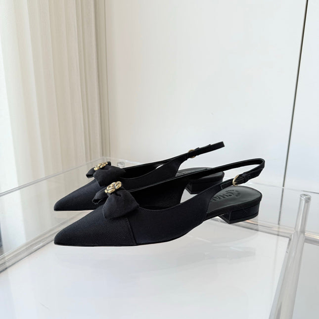 SLINGBACKS 18 MM IN BLACK CALFSKIN MIX CANVAS