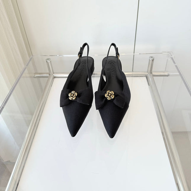 SLINGBACKS 18 MM IN BLACK CALFSKIN MIX CANVAS