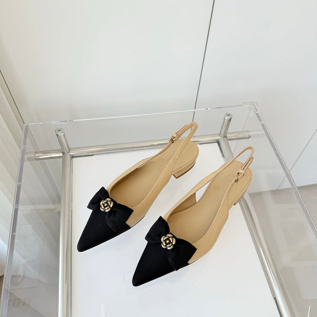 SLINGBACKS 18 MM IN BEIGE CALFSKIN MIX BLACK CANVAS