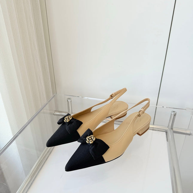 SLINGBACKS 18 MM IN BEIGE CALFSKIN MIX BLACK CANVAS