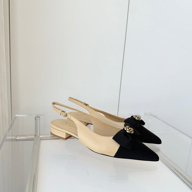 SLINGBACKS 18 MM IN BEIGE CALFSKIN MIX BLACK CANVAS