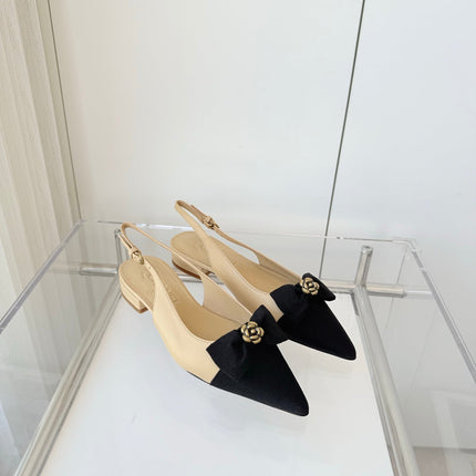 SLINGBACKS 18 MM IN BEIGE CALFSKIN MIX BLACK CANVAS