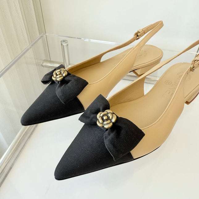 SLINGBACKS 18 MM IN BEIGE CALFSKIN MIX BLACK CANVAS