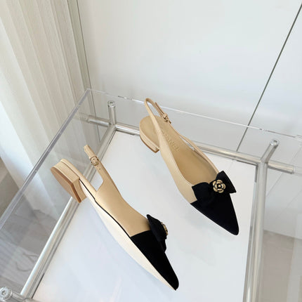 SLINGBACKS 18 MM IN BEIGE CALFSKIN MIX BLACK CANVAS