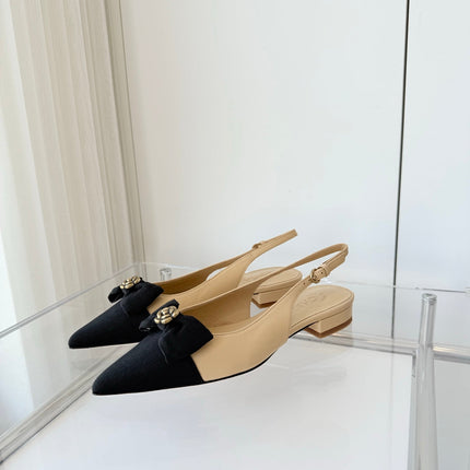 SLINGBACKS 18 MM IN BEIGE CALFSKIN MIX BLACK CANVAS