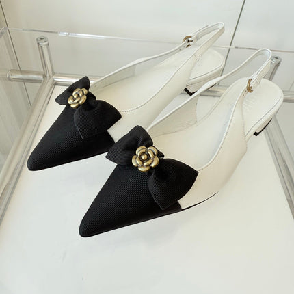SLINGBACKS 18 MM IN WHITE CALFSKIN MIX BLACK CANVAS