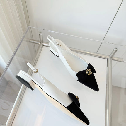 SLINGBACKS 18 MM IN WHITE CALFSKIN MIX BLACK CANVAS