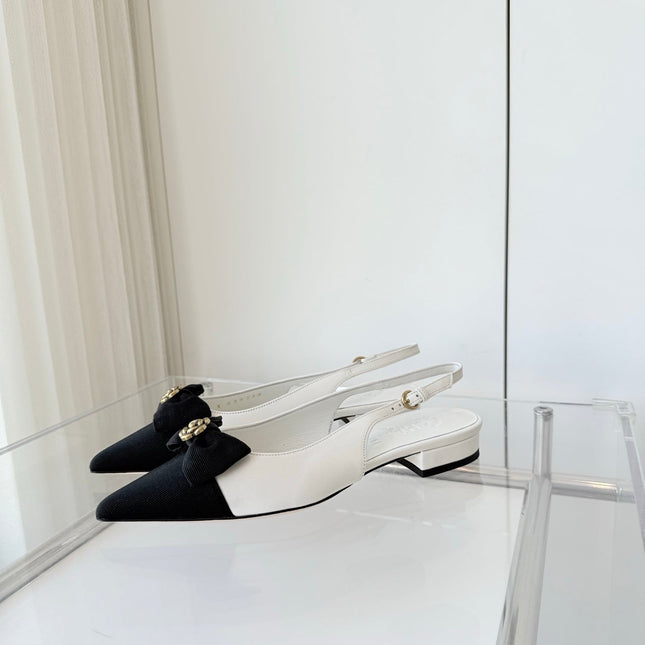 SLINGBACKS 18 MM IN WHITE CALFSKIN MIX BLACK CANVAS