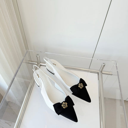 SLINGBACKS 18 MM IN WHITE CALFSKIN MIX BLACK CANVAS