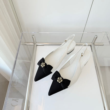 SLINGBACKS 18 MM IN WHITE CALFSKIN MIX BLACK CANVAS