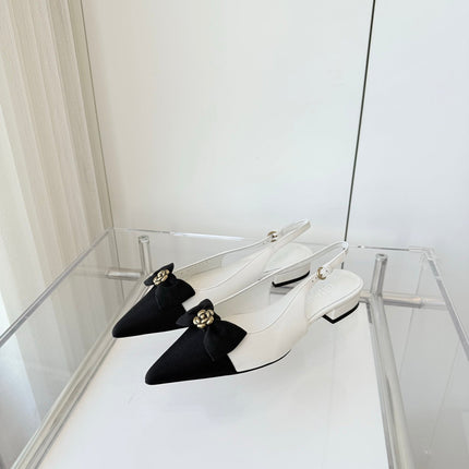 SLINGBACKS 18 MM IN WHITE CALFSKIN MIX BLACK CANVAS