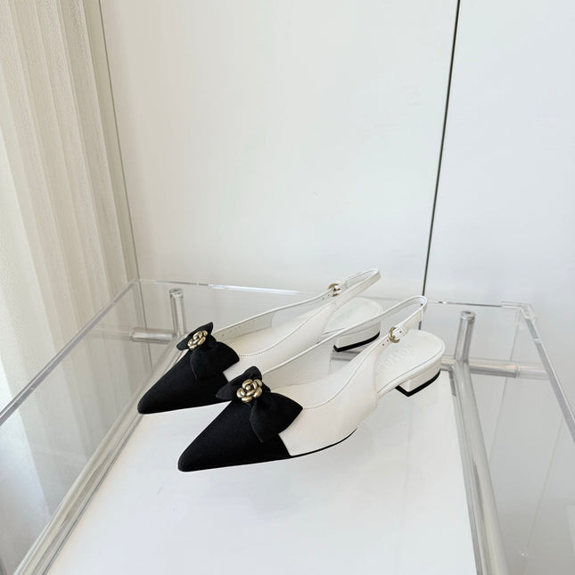 SLINGBACKS 18 MM IN WHITE CALFSKIN MIX BLACK CANVAS