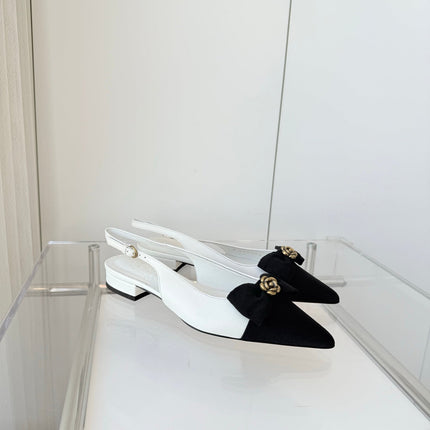 SLINGBACKS 18 MM IN WHITE CALFSKIN MIX BLACK CANVAS