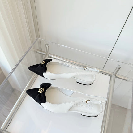 SLINGBACKS 18 MM IN WHITE CALFSKIN MIX BLACK CANVAS