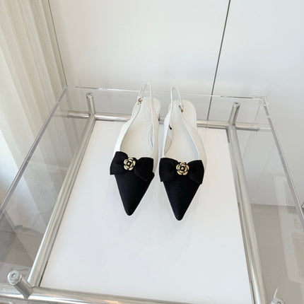 SLINGBACKS 18 MM IN WHITE CALFSKIN MIX BLACK CANVAS