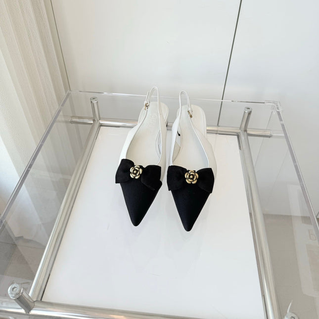 SLINGBACKS 18 MM IN WHITE CALFSKIN MIX BLACK CANVAS