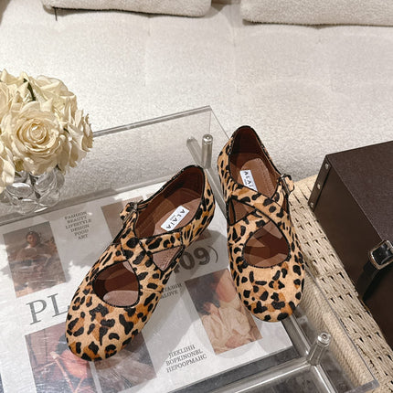 ALAIA 25S CRISS CROSS BALLET FLATS IN LEOPARD SUEDE