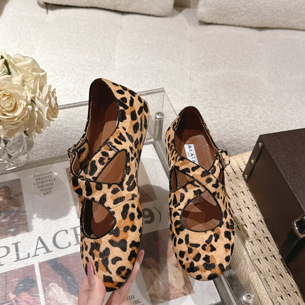 ALAIA 25S CRISS CROSS BALLET FLATS IN LEOPARD SUEDE
