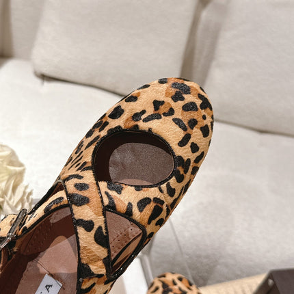ALAIA 25S CRISS CROSS BALLET FLATS IN LEOPARD SUEDE