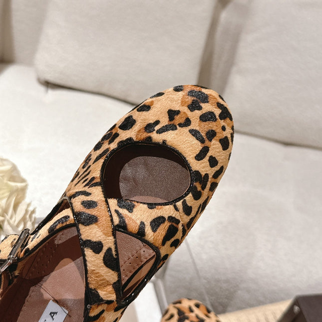 ALAIA 25S CRISS CROSS BALLET FLATS IN LEOPARD SUEDE