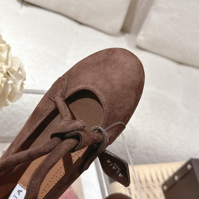 ALAIA 25S BALLET TECKEL IN DARK BROWN SUEDE