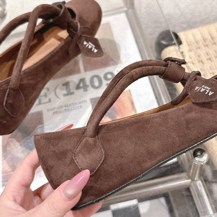 ALAIA 25S BALLET TECKEL IN DARK BROWN SUEDE