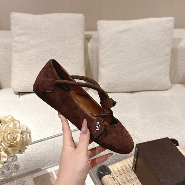 ALAIA 25S BALLET TECKEL IN DARK BROWN SUEDE