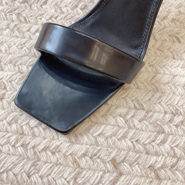 HIGH MULES WITH SQUARE TOE IN BLACK SMOOTH CALFSKIN