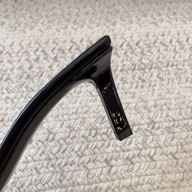 HIGH MULES WITH SQUARE TOE IN BLACK SMOOTH CALFSKIN