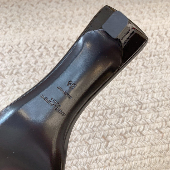 HIGH MULES WITH SQUARE TOE IN BLACK SMOOTH CALFSKIN