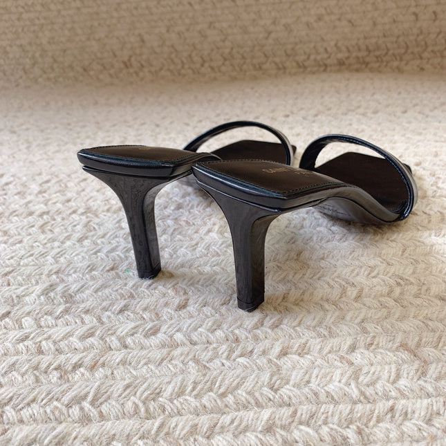 HIGH MULES WITH SQUARE TOE IN BLACK SMOOTH CALFSKIN