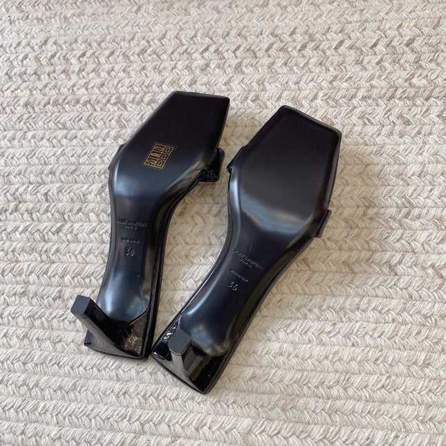 HIGH MULES WITH SQUARE TOE IN BLACK SMOOTH CALFSKIN