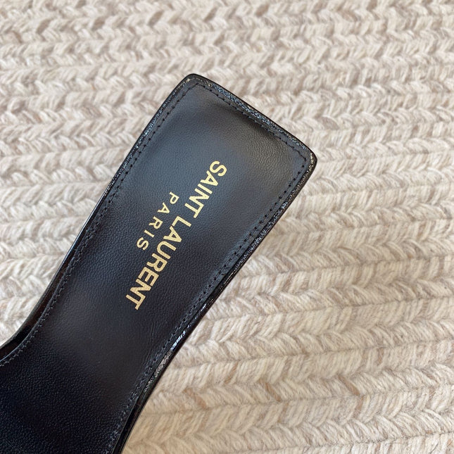 HIGH MULES WITH SQUARE TOE IN BLACK GLOSSY CALFSKIN