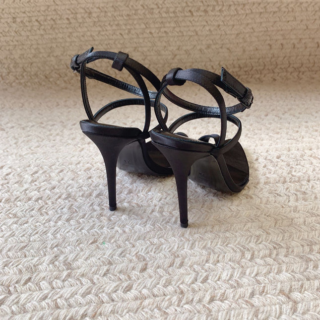 HIGH FLIP FLOPS SANDAL WITH STRAP IN BLACK SILK