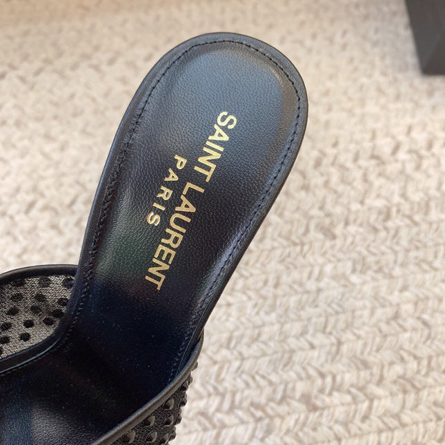 LA 16 HEELED MULES ATTACHED RHINESTONES IN BLACK MESH