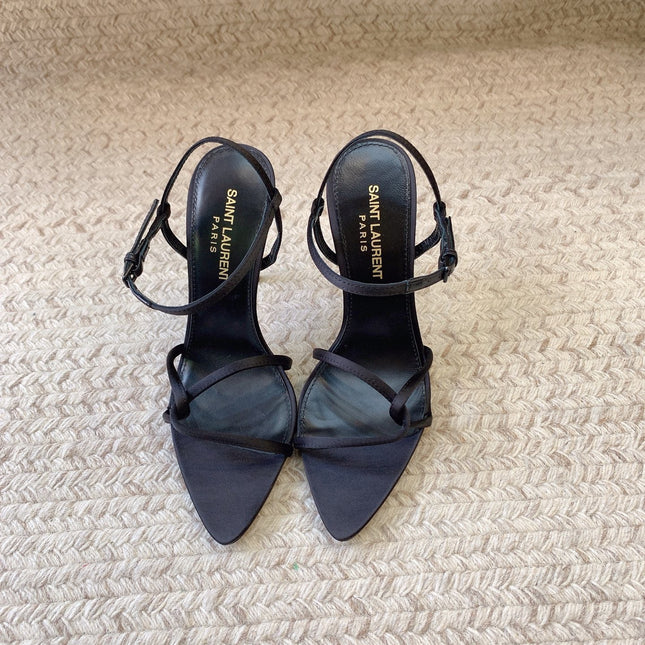 STRAPPY HIGH HEEL SANDALS IN BLACK SILK