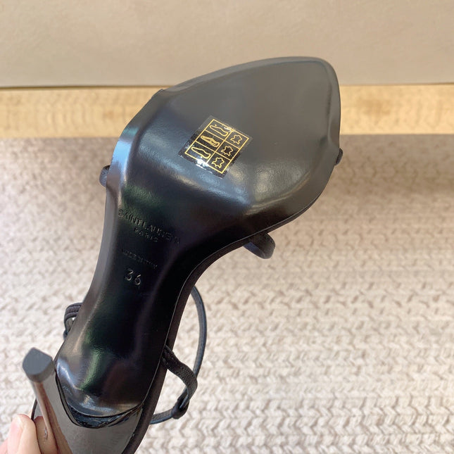 STRAPPY HIGH HEEL SANDALS IN BLACK SILK