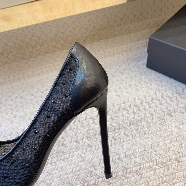 NORMA PUMPS IN BLACK MESH ATTACHED CRYSTALS