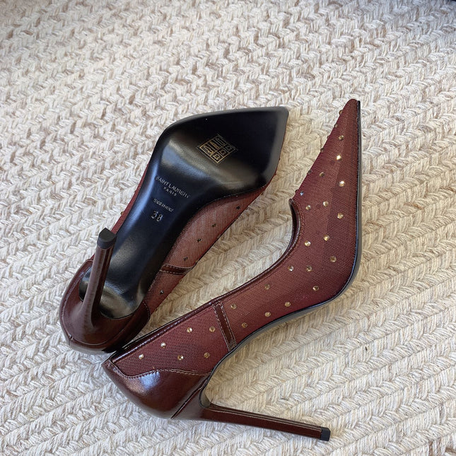NORMA PUMPS IN CHESTNUT MESH ATTACHED CRYSTALS