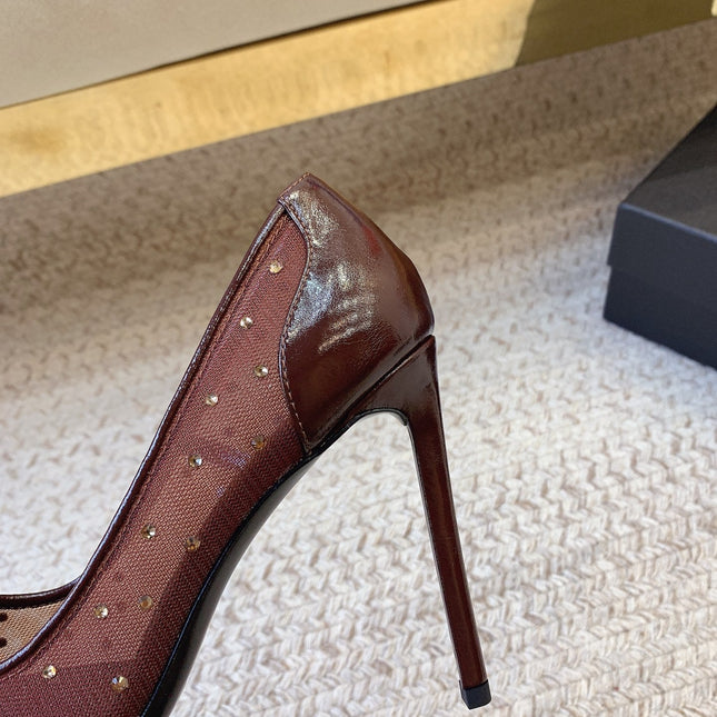 NORMA PUMPS IN CHESTNUT MESH ATTACHED CRYSTALS
