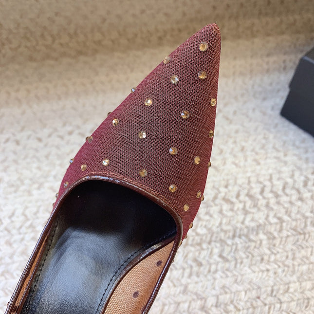 NORMA PUMPS IN CHESTNUT MESH ATTACHED CRYSTALS