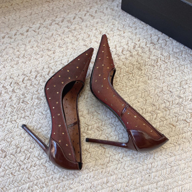 NORMA PUMPS IN CHESTNUT MESH ATTACHED CRYSTALS