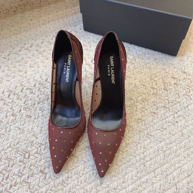 NORMA PUMPS IN CHESTNUT MESH ATTACHED CRYSTALS