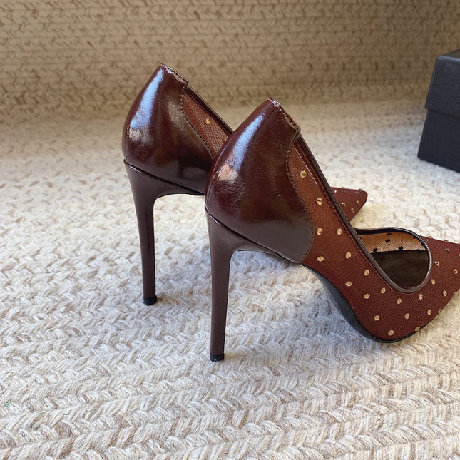 NORMA PUMPS IN CHESTNUT MESH ATTACHED CRYSTALS
