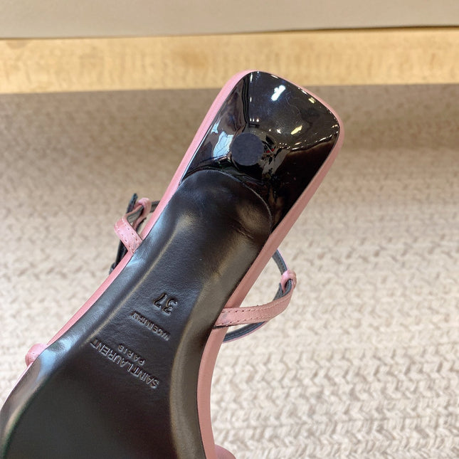 STRAPPY MID HEEL SANDALS IN PINK SILK