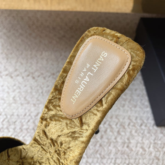 HIGH HEEL SLIDES IN SAND YELLOW VELVET