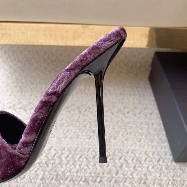 HIGH HEEL SLIDES IN PURPLE VELVET